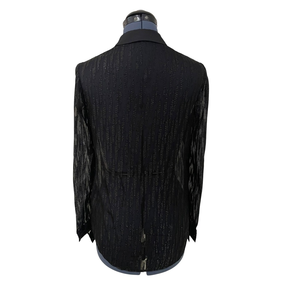 Reiss Black Sheer Metallic Pinstripe Button Up Blouse Goth Romantic Night Out 4 - Picture 3 of 11